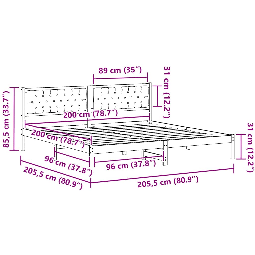 vidaXL Σκελετός Κρεβατιού Μαύρο 200 x 200 cm Στερεά ξυλεία πεύκου