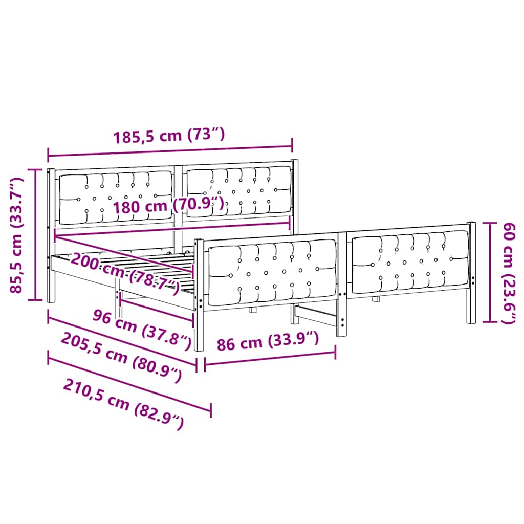 vidaXL Σκελετός Κρεβατιού Μαύρο 180 x 200 cm Στερεά ξυλεία πεύκου