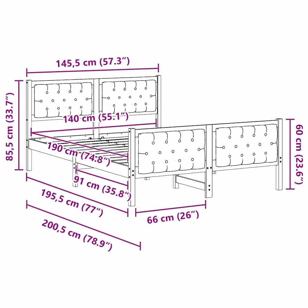 vidaXL Σκελετός Κρεβατιού Taupe 140 x 190 cm Στερεά ξυλεία πεύκου