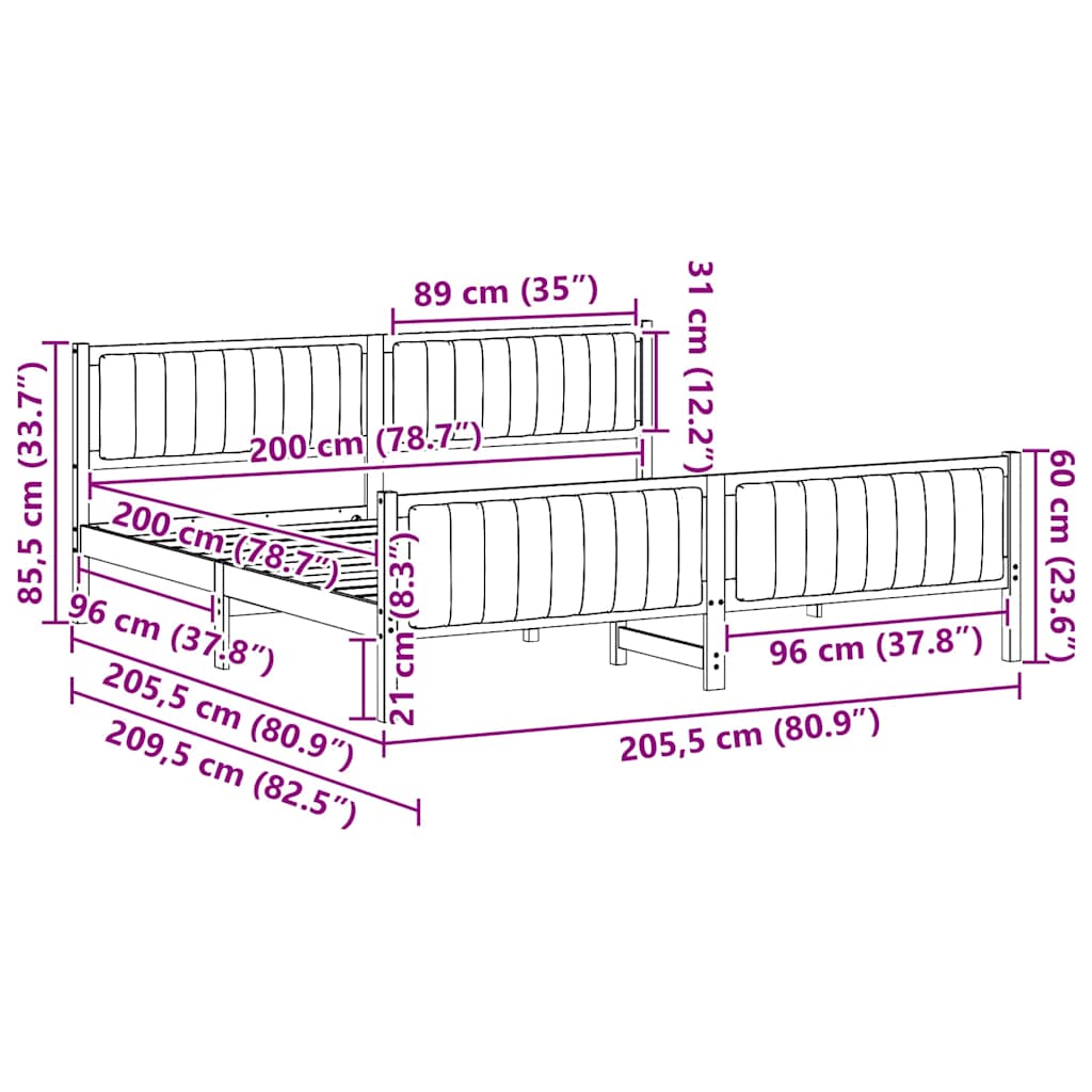 vidaXL Σκελετός Κρεβατιού Καφέ και ανοιχτό γκρι 200 x 200 cm