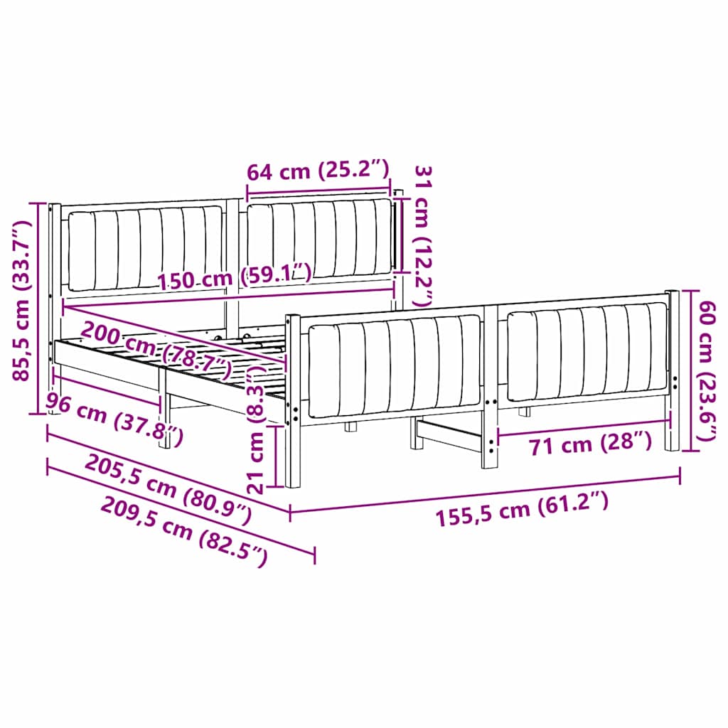 vidaXL Σκελετός Κρεβατιού Λευκό και ανοιχτό γκρι 150 x 200 cm