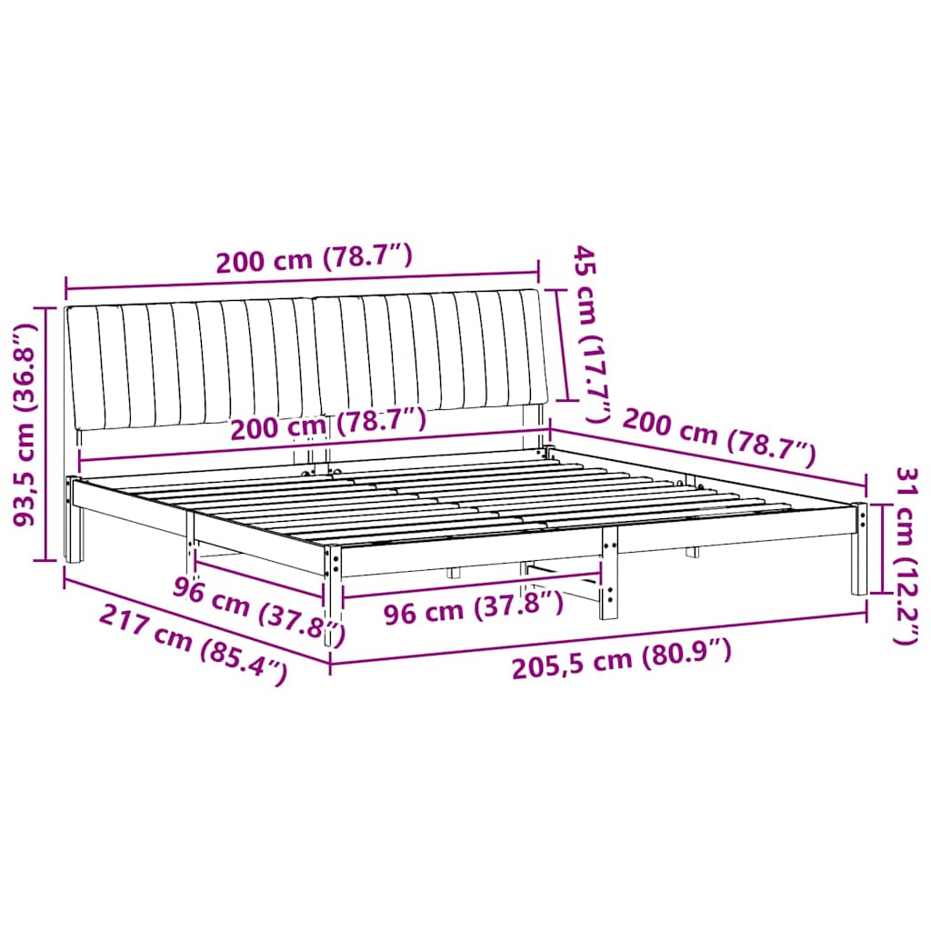 vidaXL Σκελετός Κρεβατιού Καφέ 200 x 200 cm Στερεά ξυλεία πεύκου