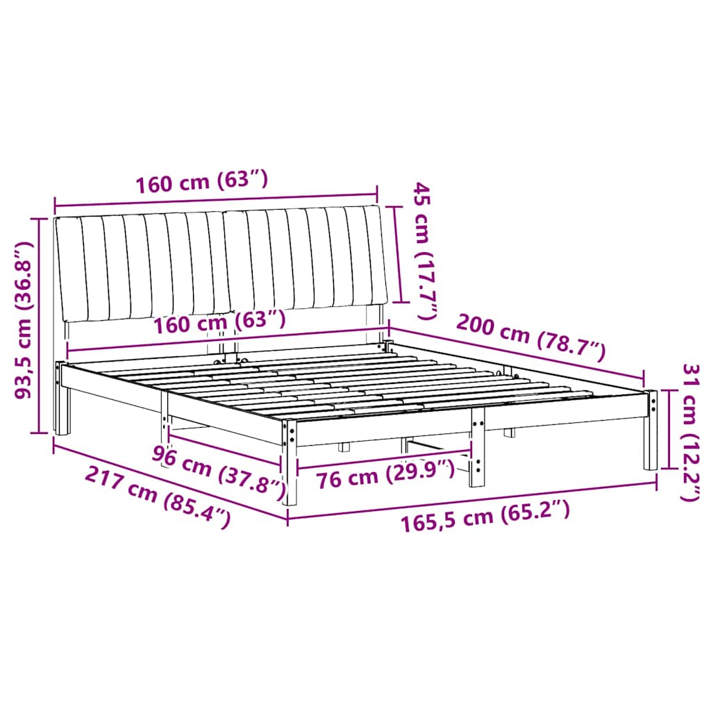 vidaXL Σκελετός Κρεβατιού Καφέ 160 x 200 cm Στερεά ξυλεία πεύκου
