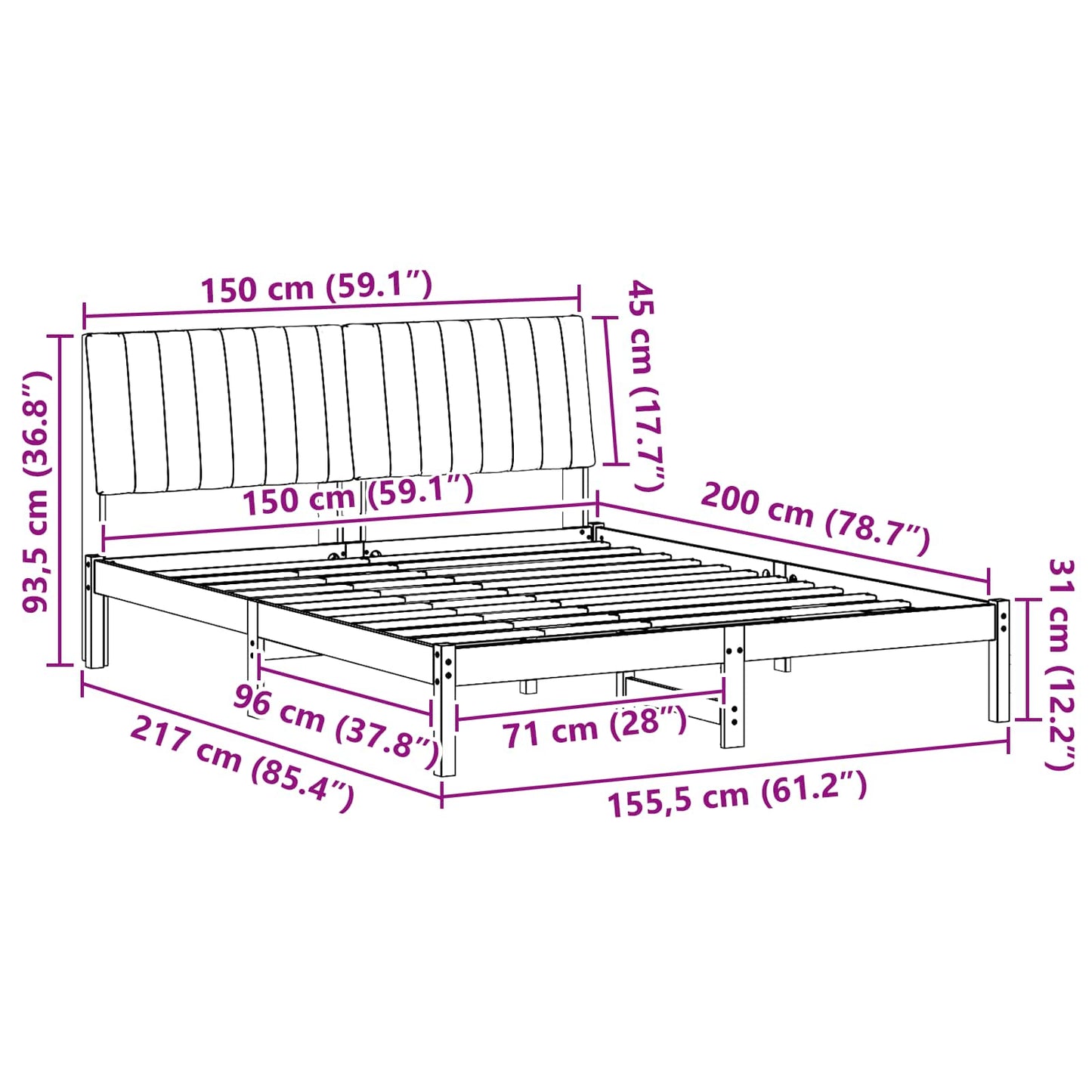vidaXL Σκελετός Κρεβατιού Λευκό 150 x 200 cm Στερεά ξυλεία πεύκου