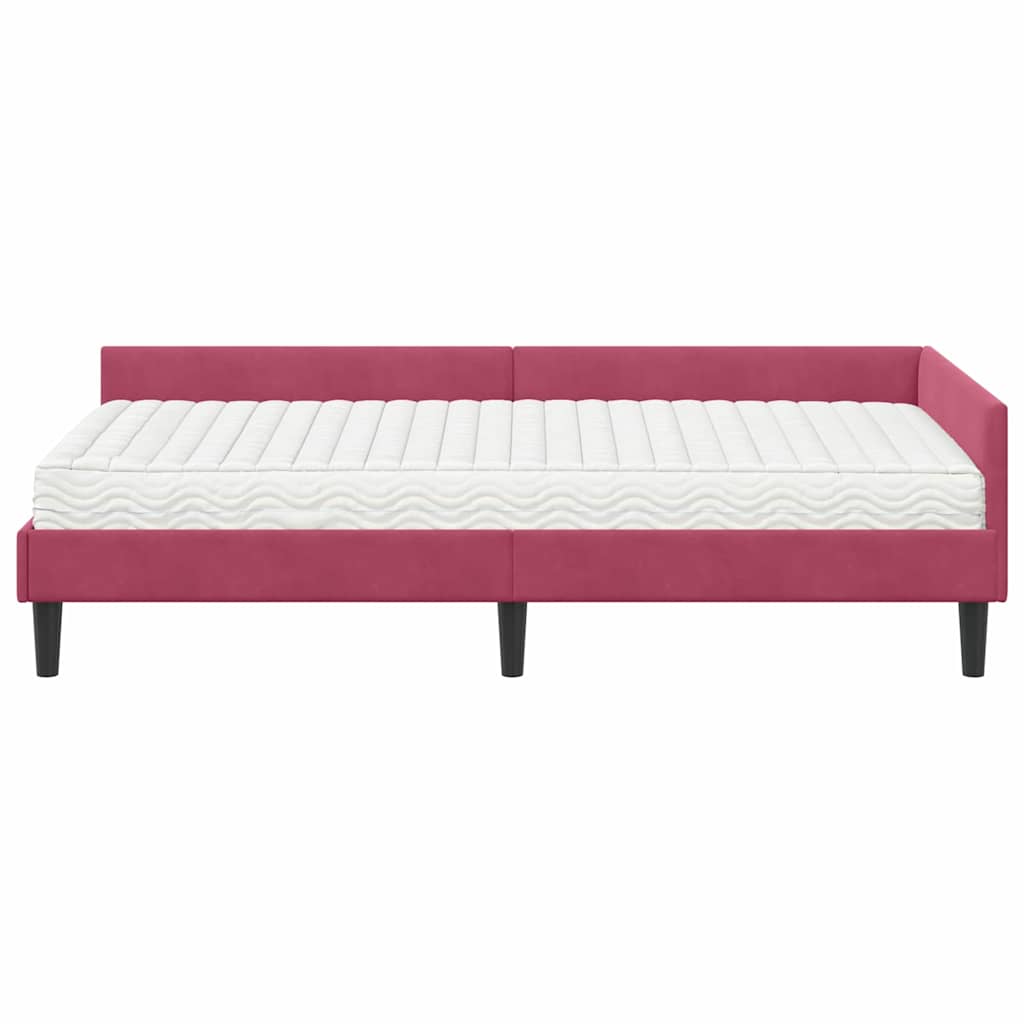 vidaXL Κρεβάτι γωνίας με στρώμα 2 τμχ. Κόκκινο 90 x 190 cm Βελούδο