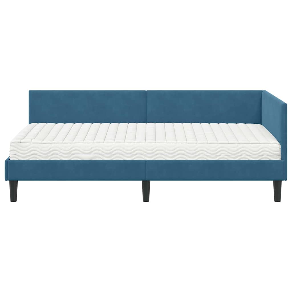 vidaXL Κρεβάτι γωνίας με στρώμα 2 τμχ. Μπλε 90 x 190 cm Βελούδο