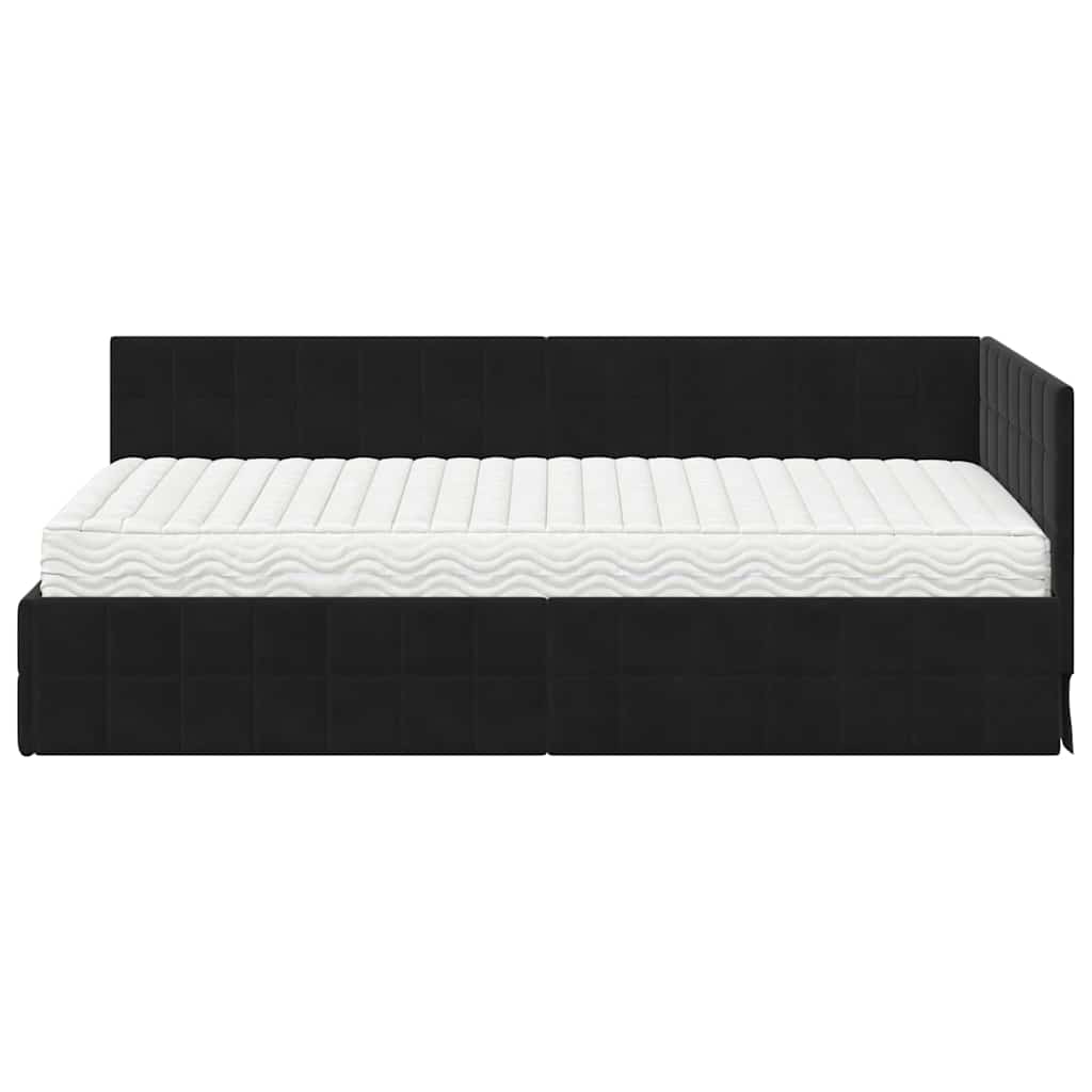vidaXL Κρεβάτι γωνίας με στρώμα 2 τμχ. Μαύρο 100 x 200 cm Βελούδο