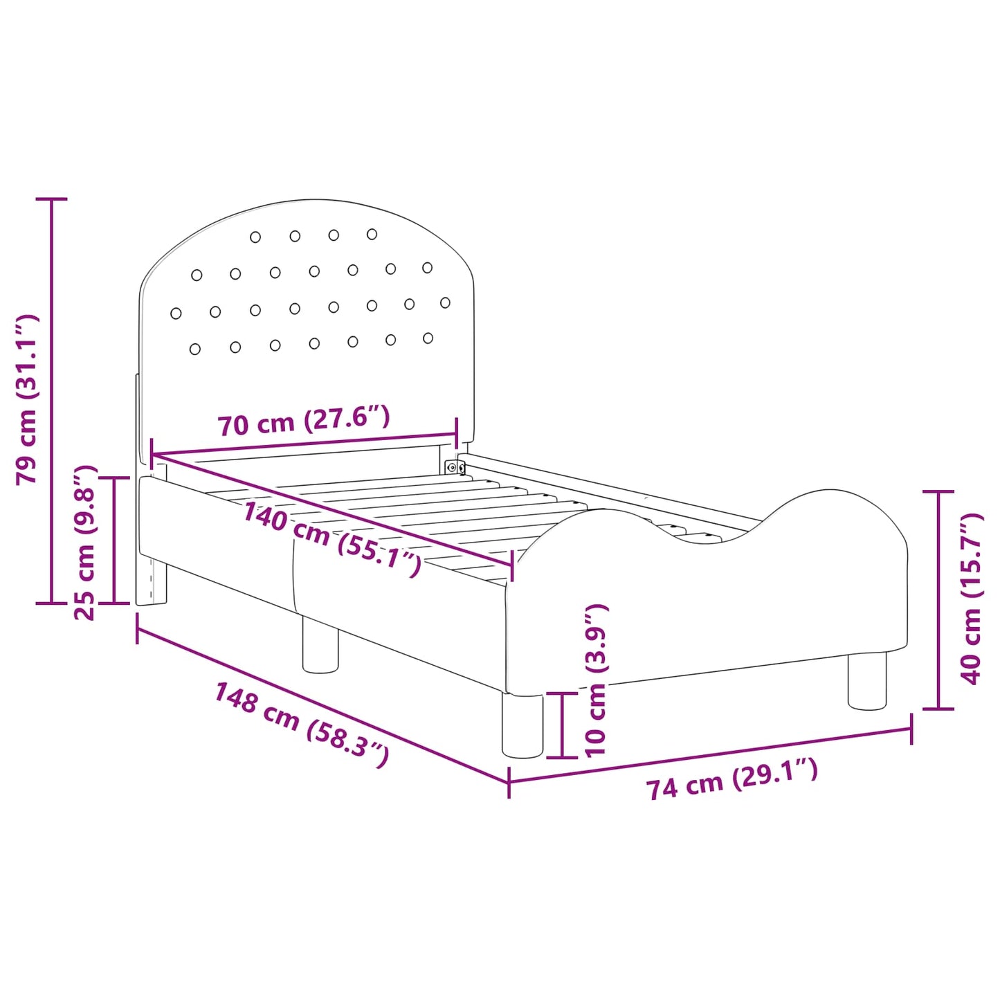 vidaXL Κρεβατική βάση για παιδιά με προσκέφαλο Ανοιχτό γκρι Βελούδο