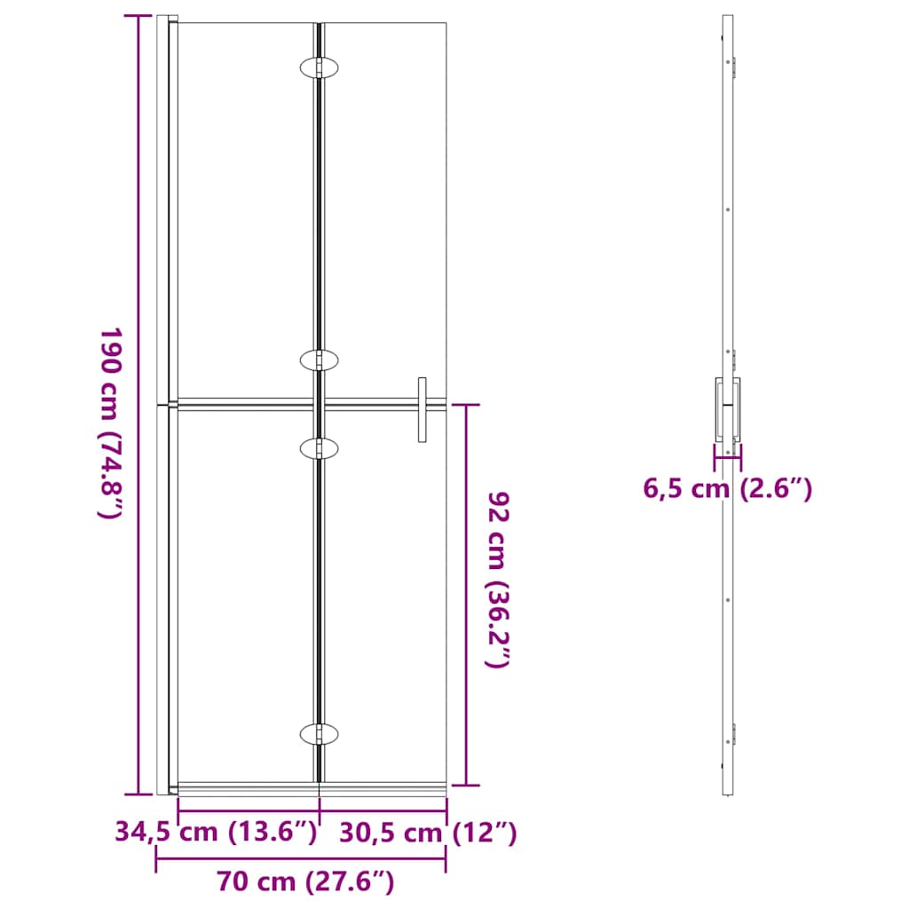 vidaXL Τοίχος ντους Walk-in Άλλο Μαύρο και σκούρο διαφανές 70 x 190 cm