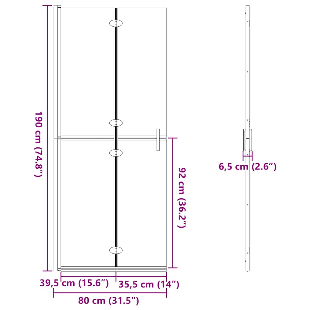 vidaXL Τοίχος ντους Walk-in Μαύρο και σκούρο διαφανές 80 x 190 cm
