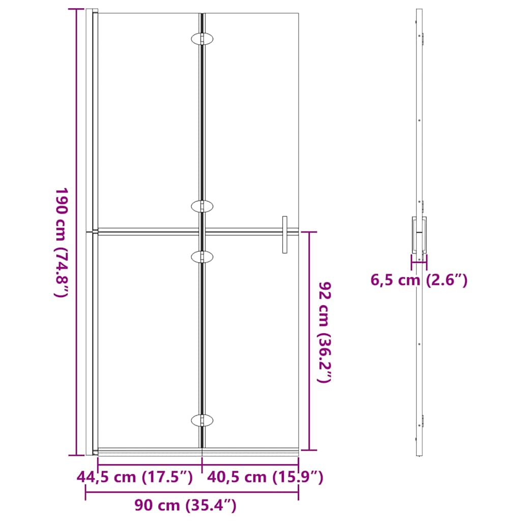 vidaXL Τοίχος ντους Walk-in Χρυσό και διαφανές 90 x 190 cm
