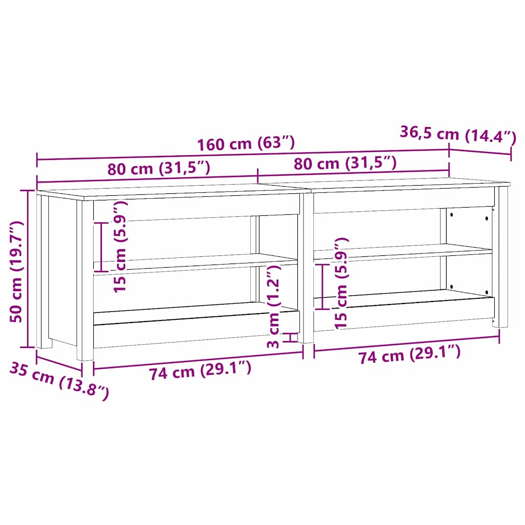 vidaXL Πάγκος για παπούτσια με ράφι Κερωτό καφέ 160 x 36,5 x 50 εκ.