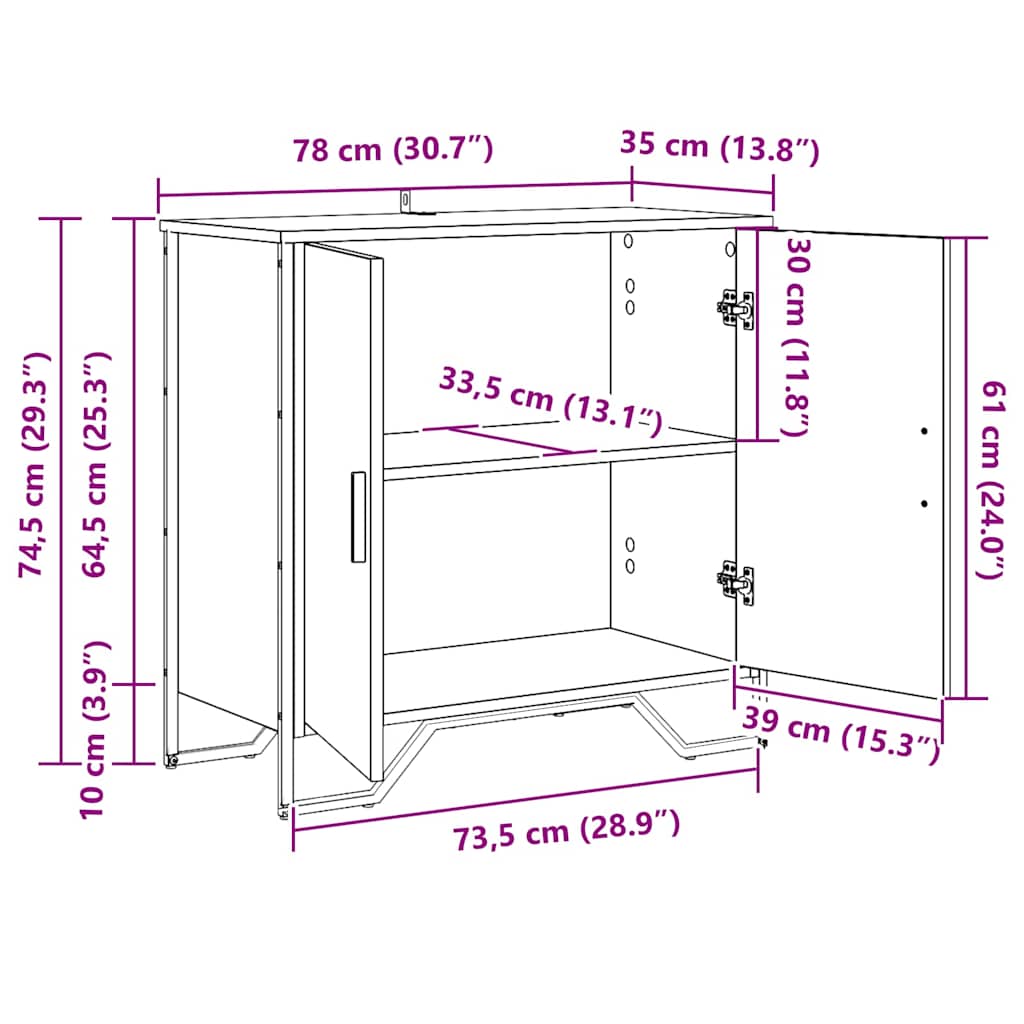 vidaXL Πλαϊνό γραφείο Μαύρο 78 x 35.5 x 74.5 εκ. Επεξεργασμένο ξύλο