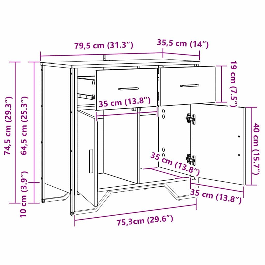 vidaXL Πλαϊνό γραφείο με συρτάρι Μαύρη δρυς 79.5 x 35.5 x 74.5 εκ