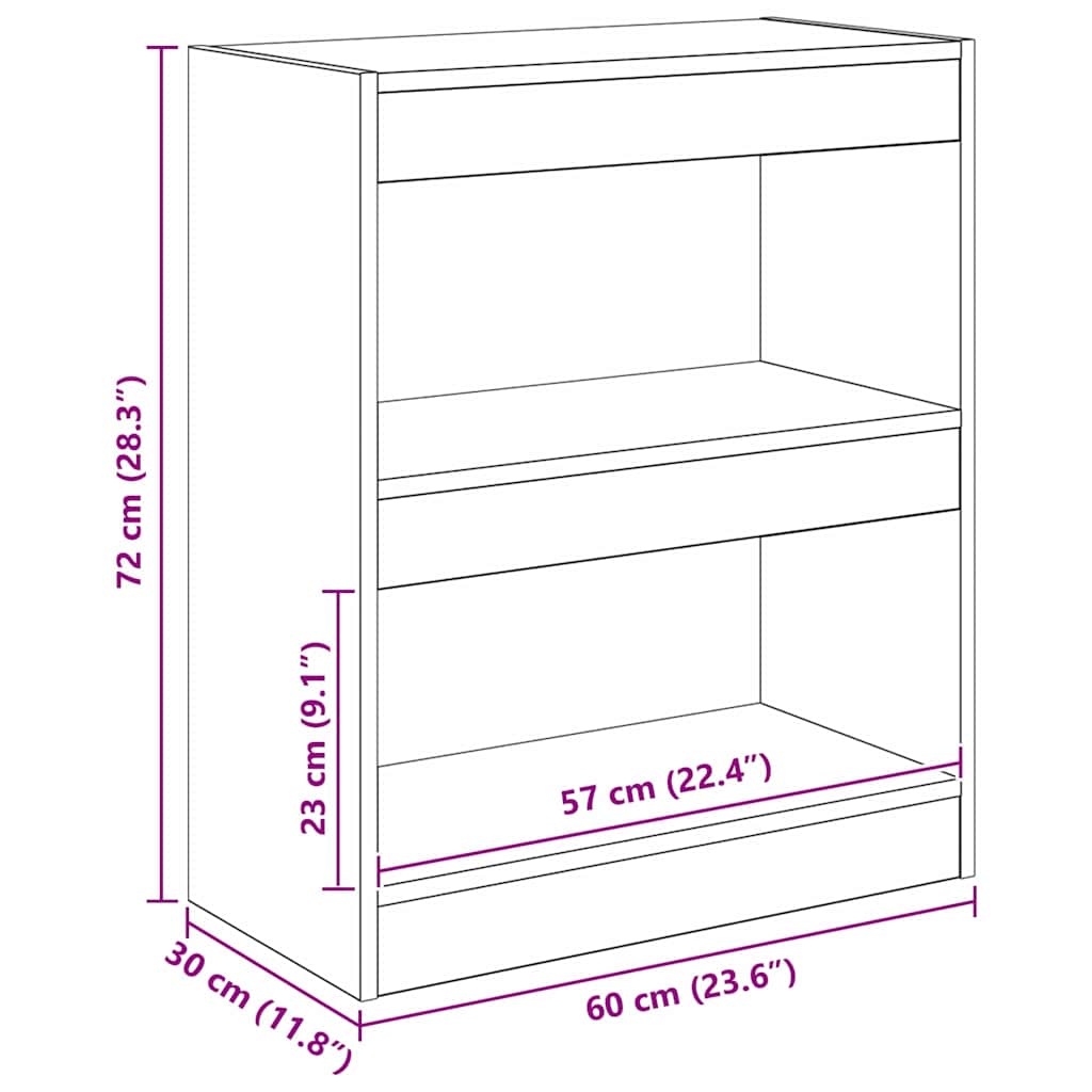 vidaXL Βιβλιοθήκη Μαύρη δρυς 60 x 30 x 72 εκ. Επεξεργασμένο ξύλο