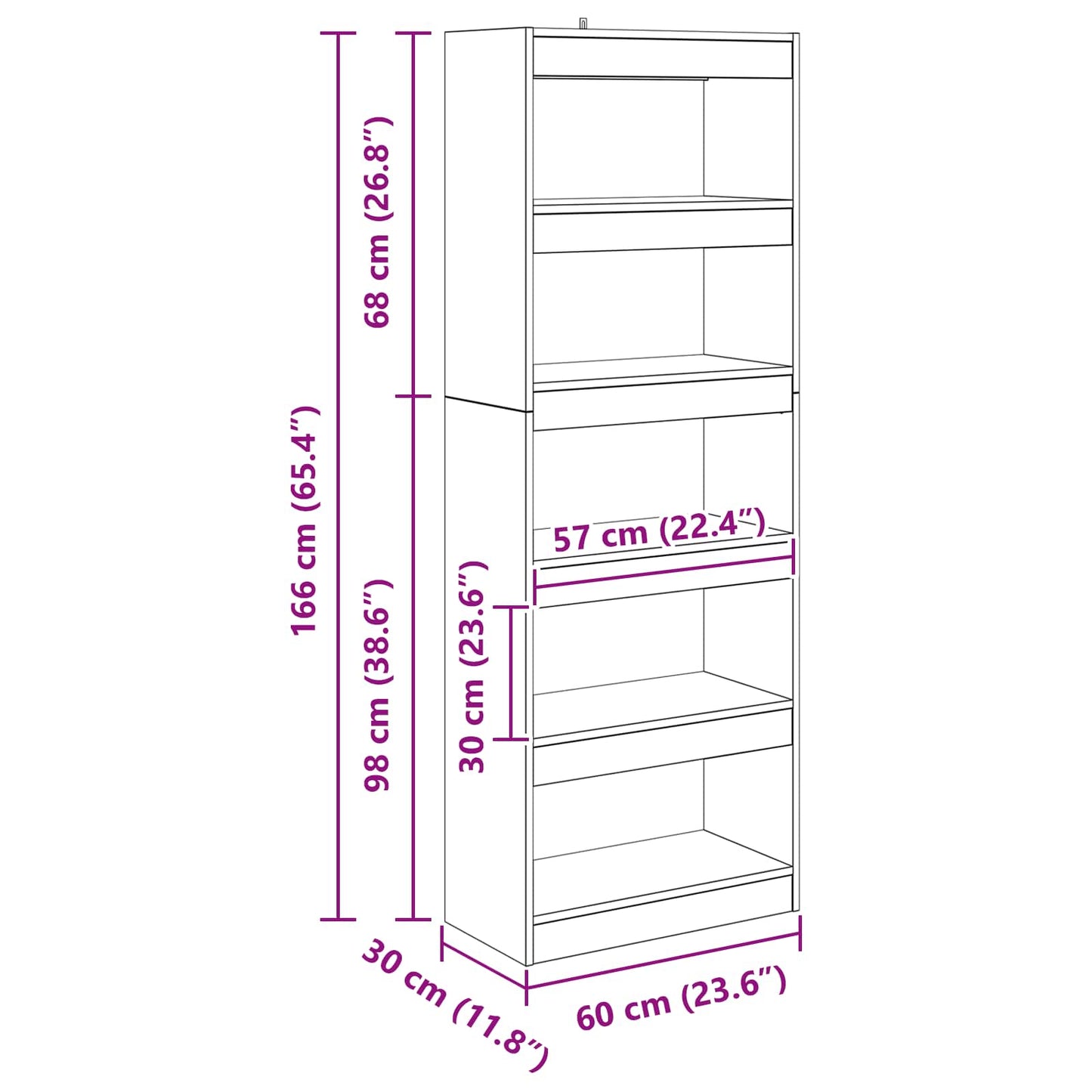 vidaXL Βιβλιοθήκη artisan δρυς 60 x 30 x 166 εκ Επεξεργασμένο ξύλο