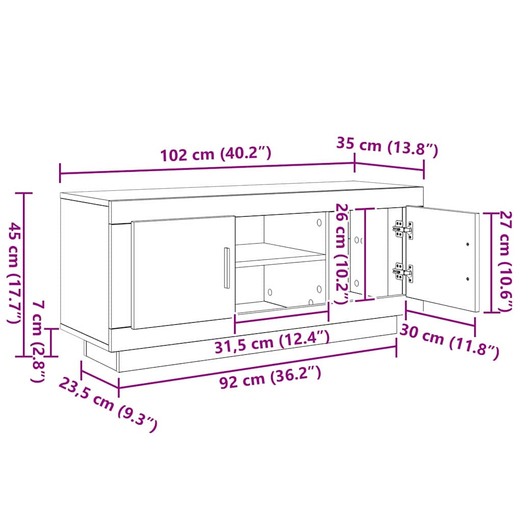 vidaXL Ντουλάπι TV Μαύρη Οξυά 102 x 35 x 45 εκ. Επεξεργασμένο ξύλο