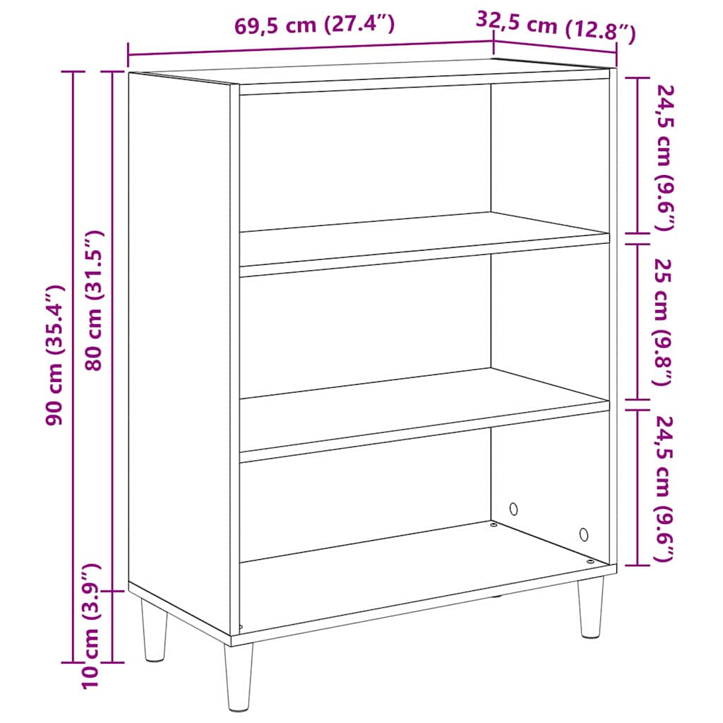 vidaXL Πλαϊνό γραφείο Παλιό ξύλο 69,5 x 32,5 x 90 εκ
