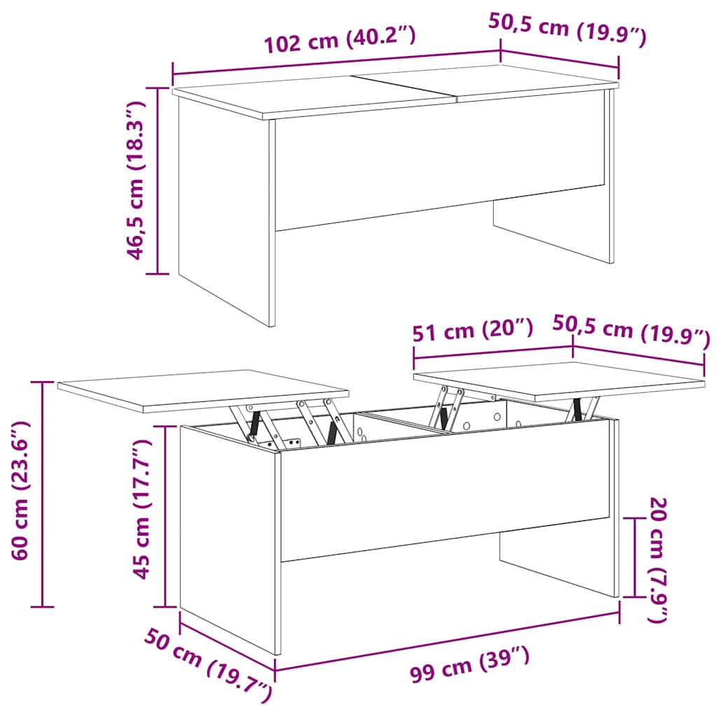 vidaXL Τραπεζάκι σαλονιού Μαύρη Οξυά 102 x 50,5 x 46,5 εκ.