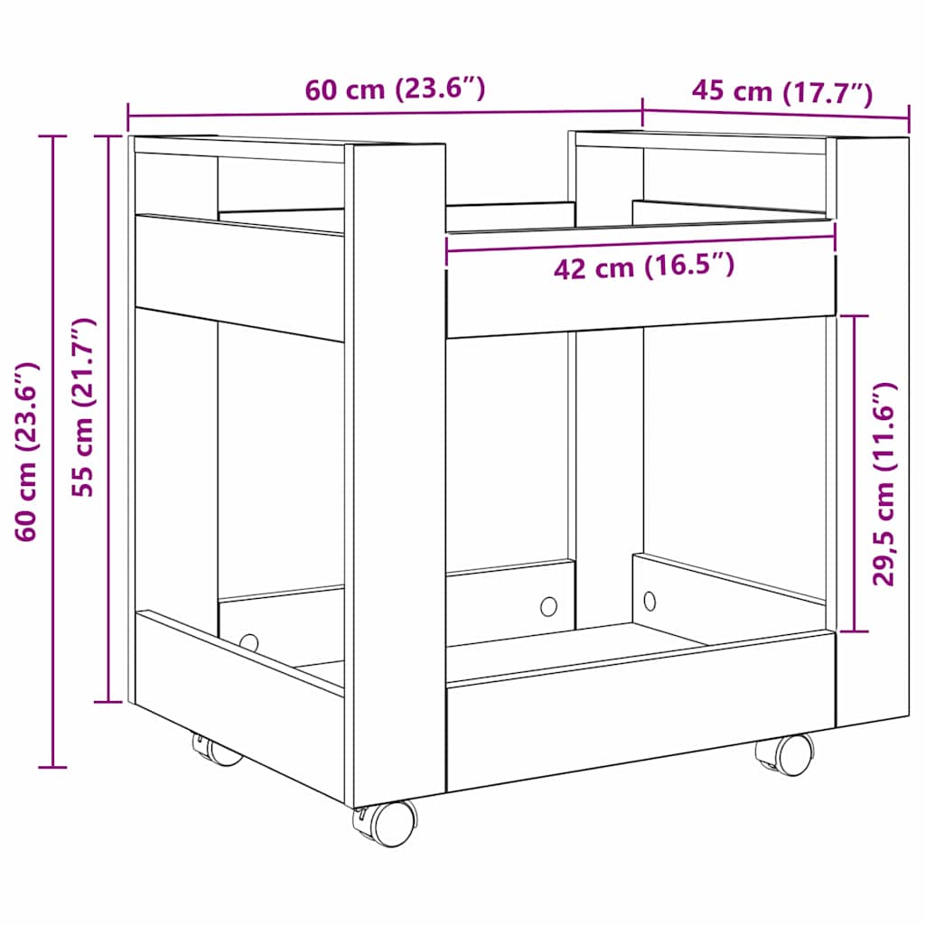 vidaXL Τροχήλατο Γραφείο Παλιό Ξύλο 60 x 45 x 60 εκ Επεξεργασμένο ξύλο