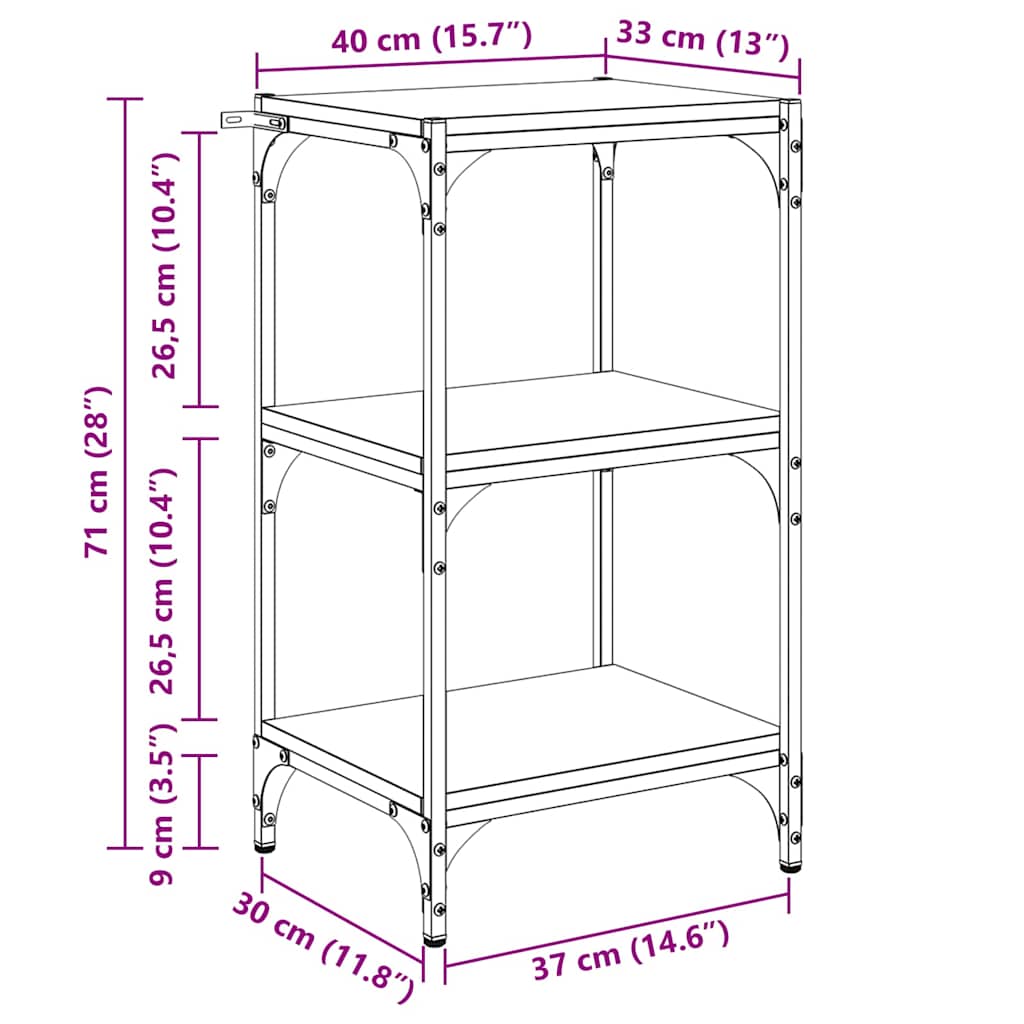 vidaXL Βιβλιοθήκη Μαύρη δρυς 40 x 33 x 70.5 εκ. Επεξεργασμένο ξύλο