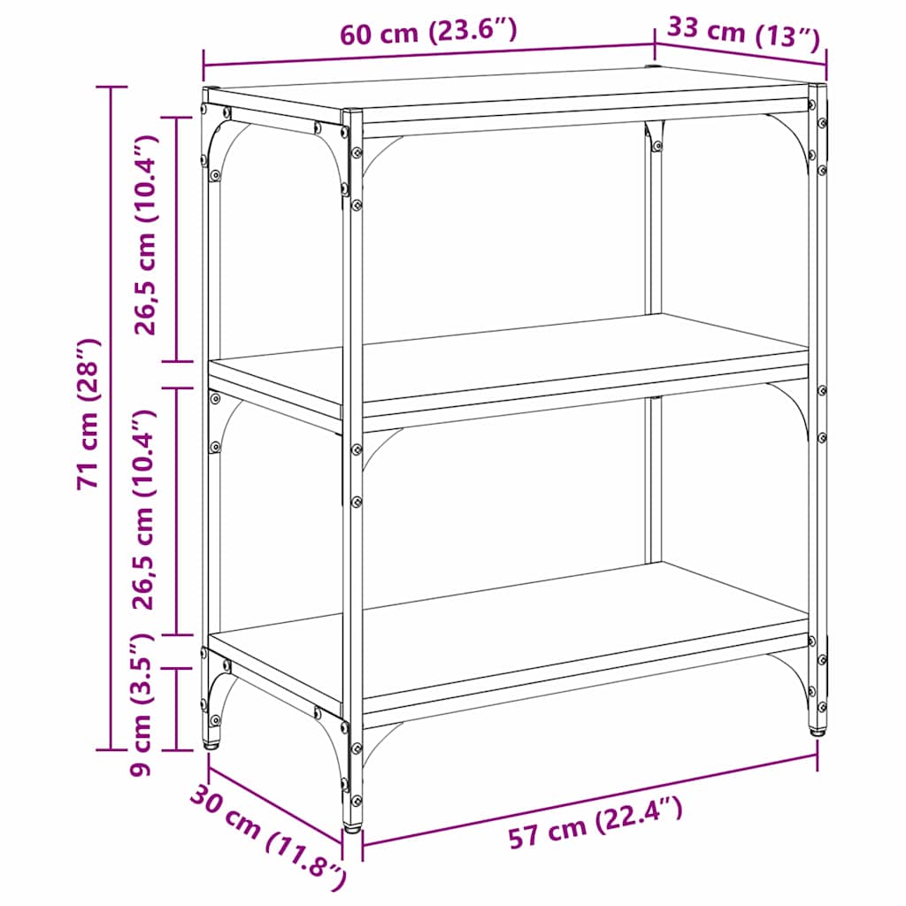 vidaXL Βιβλιοθήκη artisan δρυς 60 x 33 x 70,5 εκ.