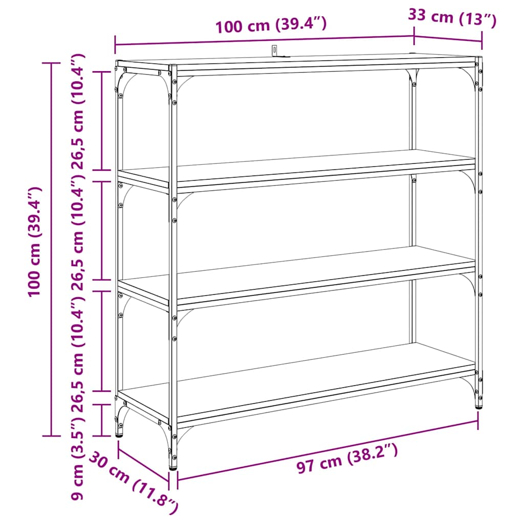 vidaXL Βιβλιοθήκη Μαύρη Οξυά 100 x 33 x 100 εκ.