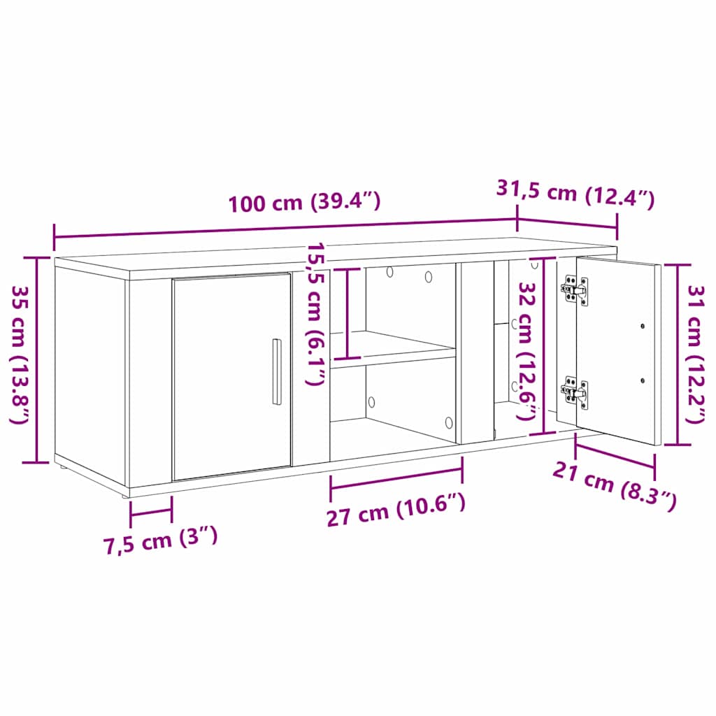vidaXL Ντουλάπι TV 100 x 31,5 x 35 εκ Artisan Oak Επεξεργασμένο Ξύλο