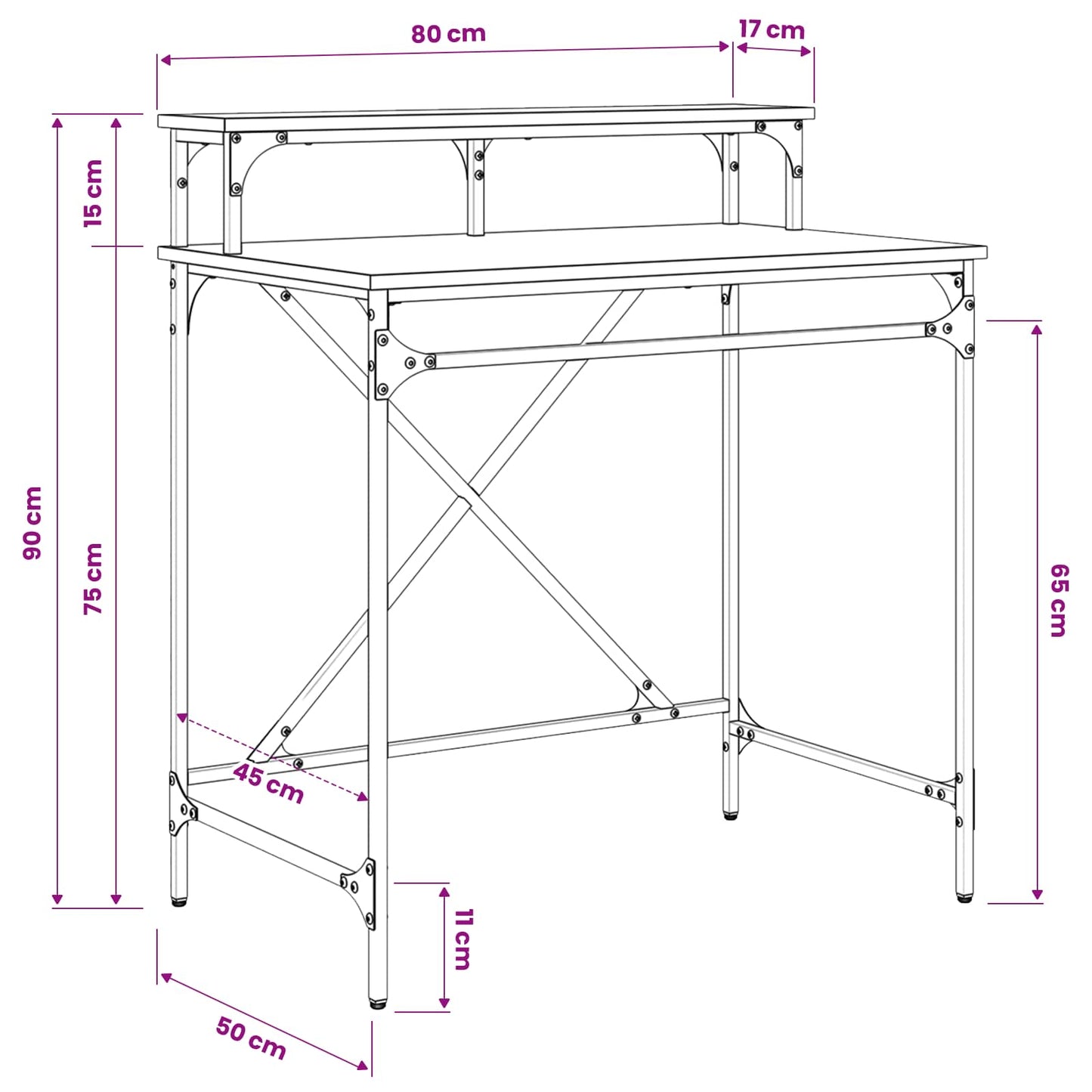 vidaXL Γραφείο Μαύρη Οξυά 80 x 50 x 90 cm Επεξεργασμένο Ξύλο