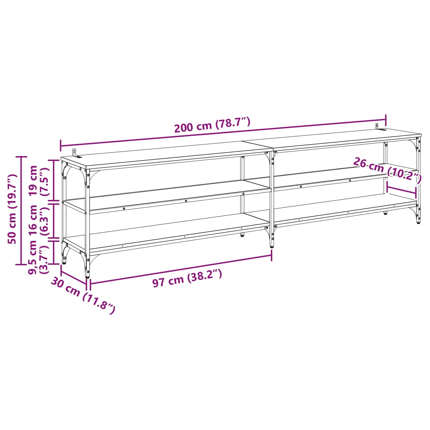 vidaXL Ντουλάπι TV 200 x 30 x 50 cm Παλιό Ξύλο