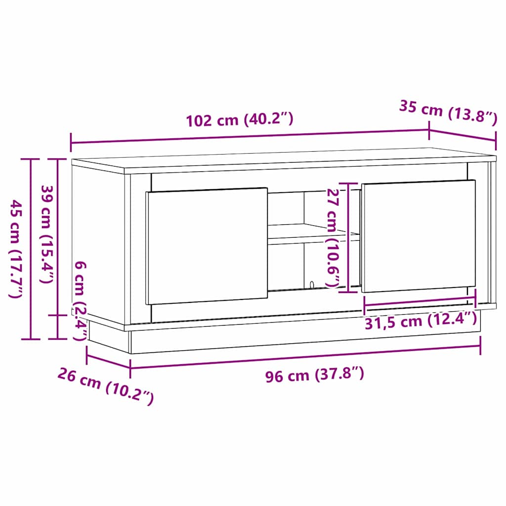 vidaXL Ντουλάπι TV 102 x 35 x 45 εκ. Artisan Oak Επεξεργασμένο Ξύλο