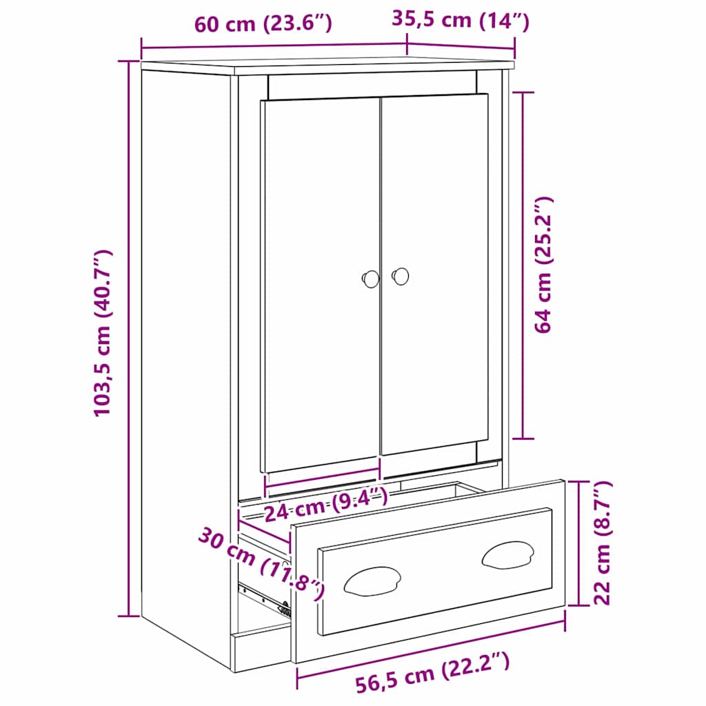 vidaXL Highboard Artisan Oak 60 x 35,5 x 103,5 εκ. Επεξεργασμένο ξύλο