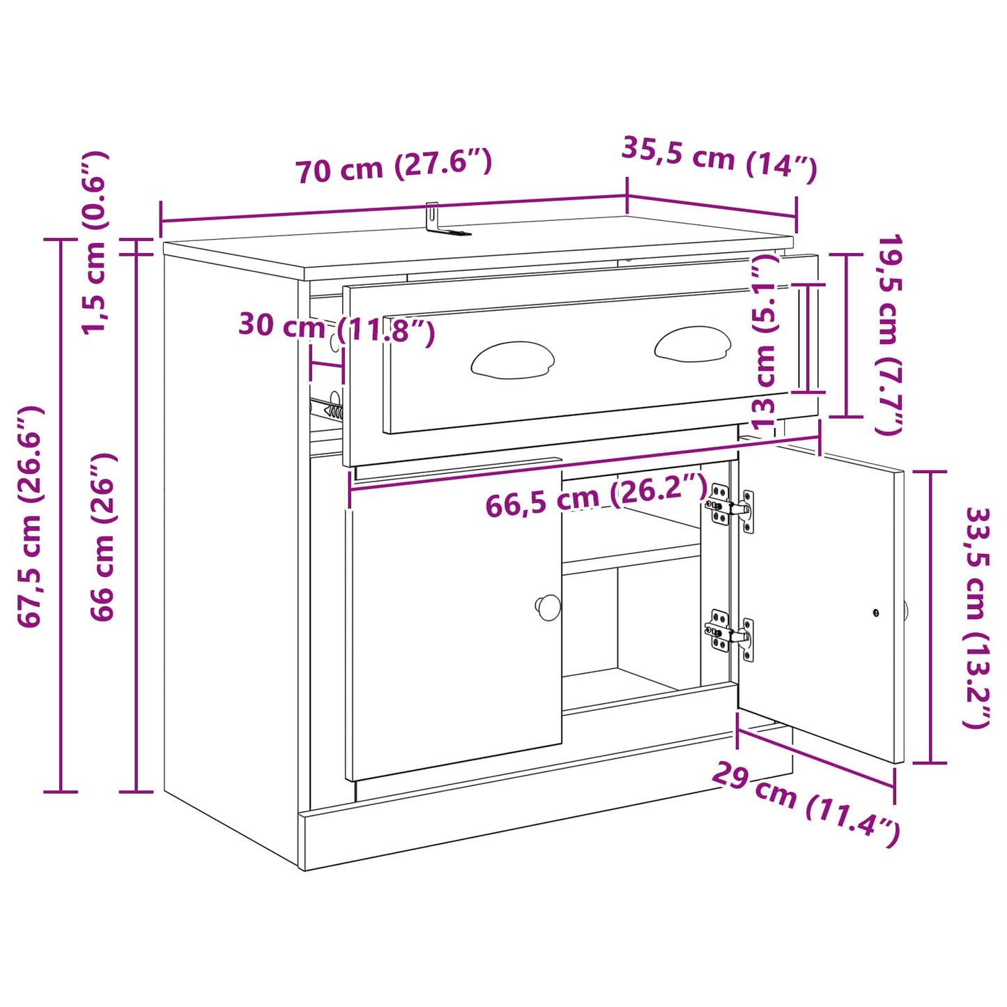 vidaXL Highboard Μαύρη Οξυά 70 x 35,5 x 67,5 εκ. Επεξεργασμένο ξύλο
