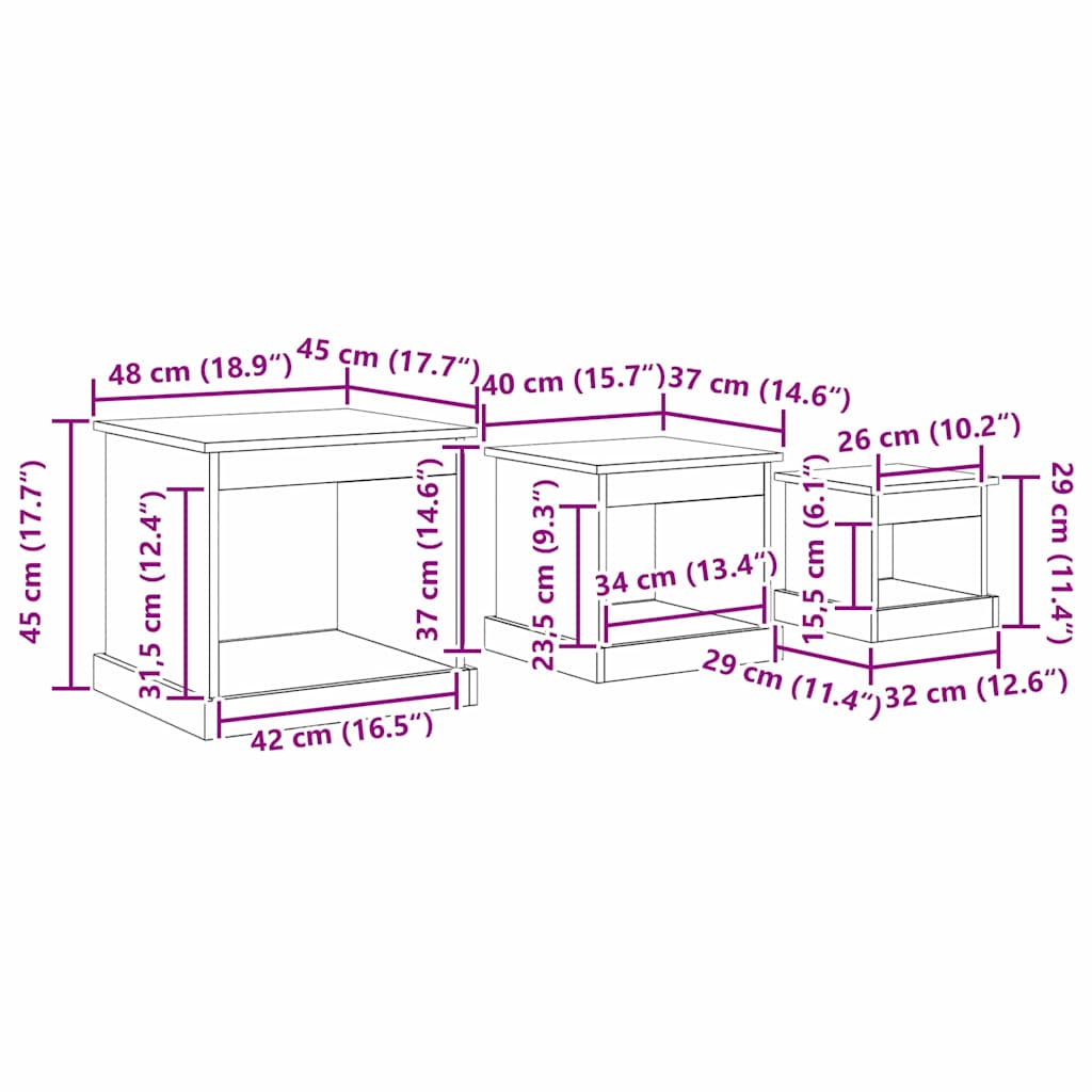 vidaXL Τραπεζάκι σαλονιού 3 pcs Παλιό Ξύλο Επεξεργασμένο ξύλο