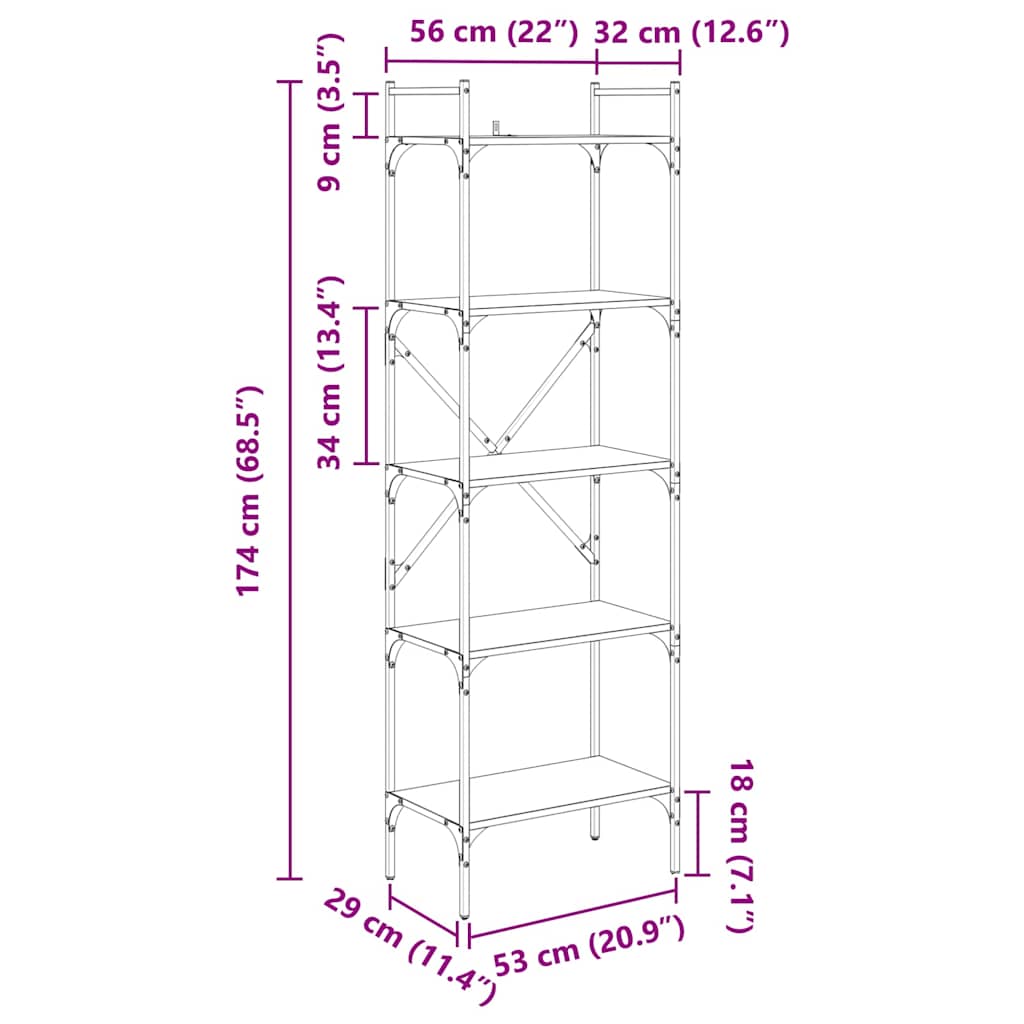 vidaXL Βιβλιοθήκη Artisan Oak 56 x 32 x 174 cm Επεξεργασμένο ξύλο