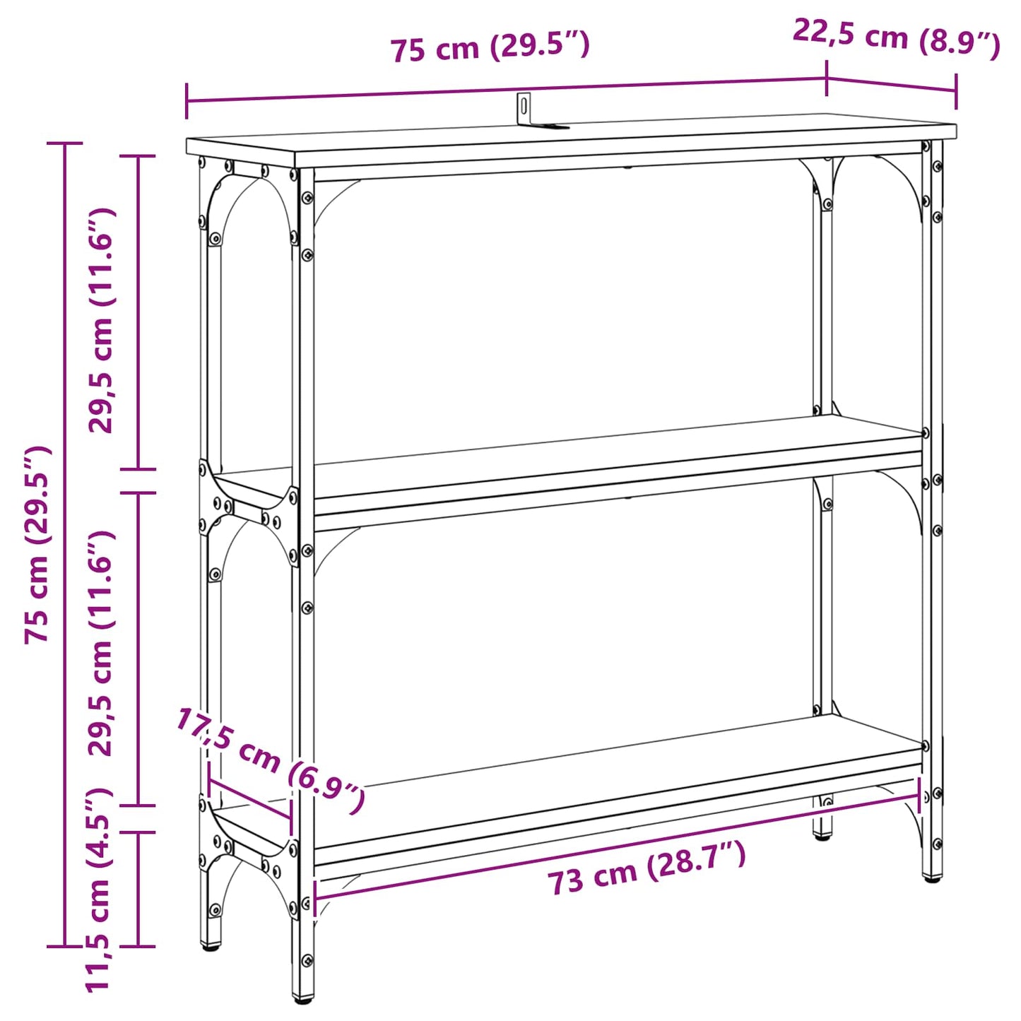 vidaXL Τραπέζι κονσόλας με ράφι Μαύρη Οξυά 75 x 22,5 x 75 εκ