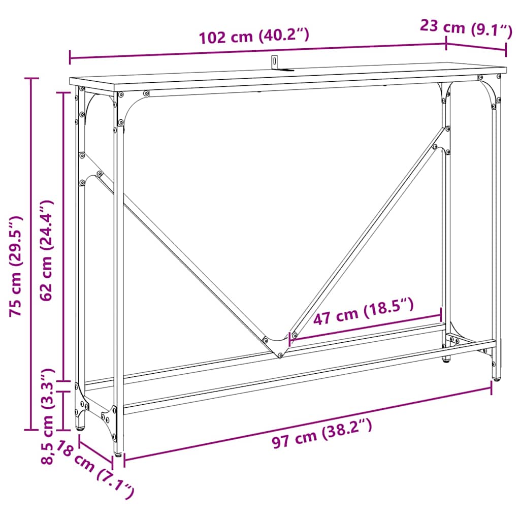 vidaXL Τραπέζι κονσόλας artisan δρυς 102 x 22.5 x 75 εκ.