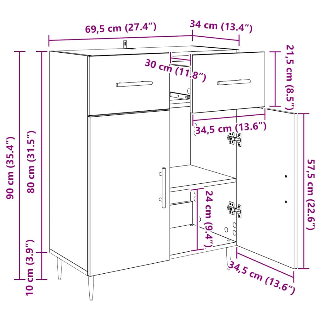 vidaXL Πλαϊνό γραφείο με συρτάρι Artisan Oak 69,5 x 34 x 90 εκ.