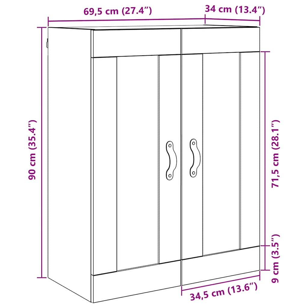vidaXL Επιτοίχιο ντουλάπι Παλιό Ξύλο 69,5 x 34 x 90 εκ.