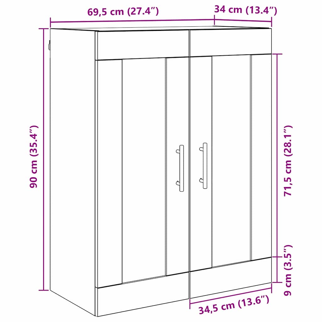 vidaXL Επιτοίχιο ντουλάπι Μαύρη Οξυά 69,5 x 34 x 90 εκ.