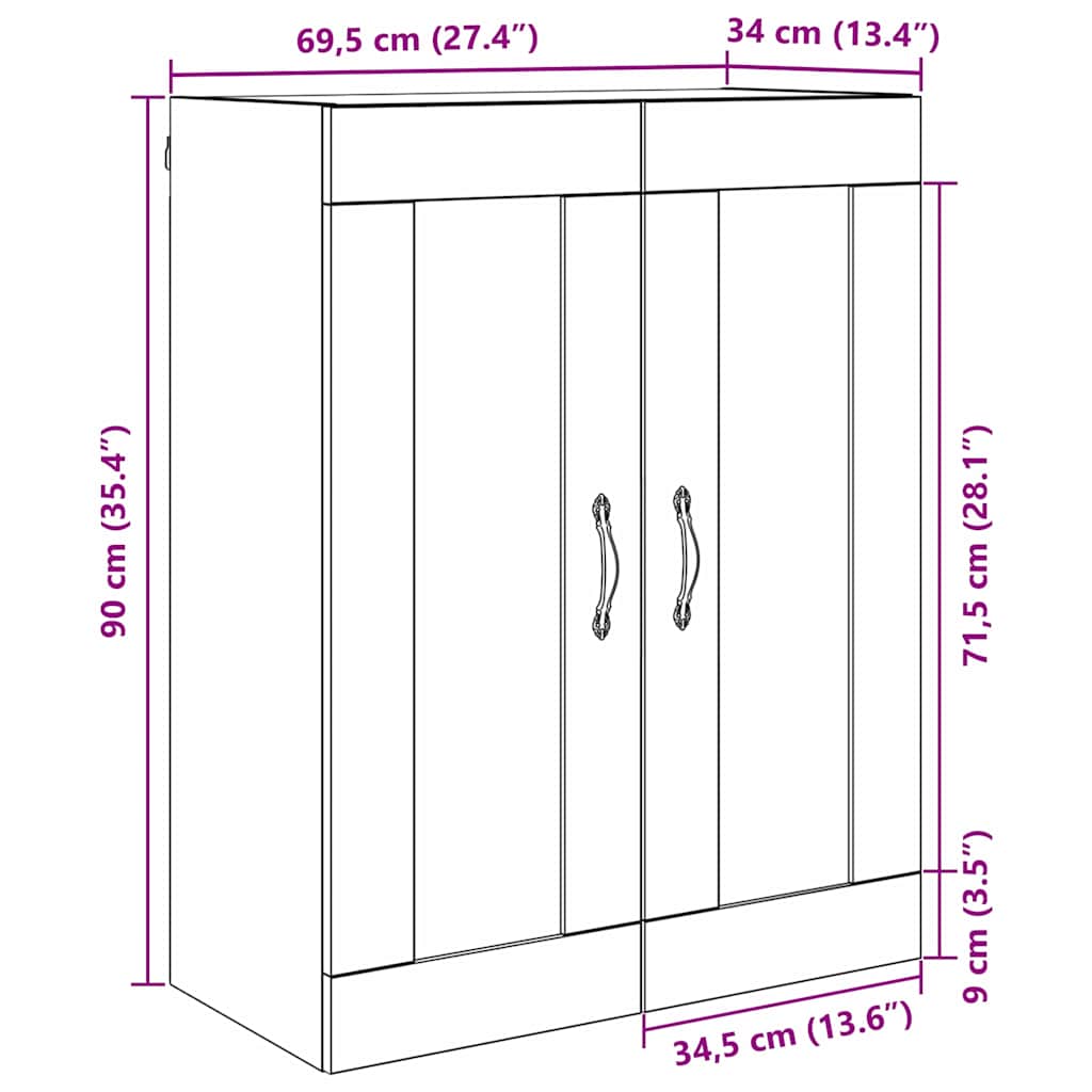 vidaXL Επιτοίχιο ντουλάπι Παλιό Ξύλο 69,5 x 34 x 90 εκ.