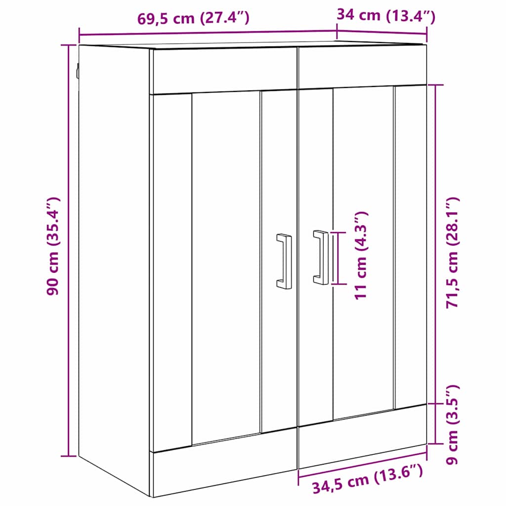 vidaXL Επιτοίχιο ντουλάπι Παλιό Ξύλο 69,5 x 34 x 90 εκ.