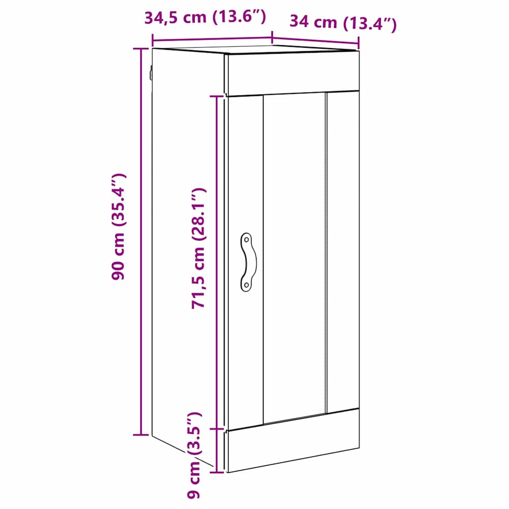 vidaXL Επιτοίχιο ντουλάπι Παλιό Ξύλο 34,5 x 34 x 90 εκ.