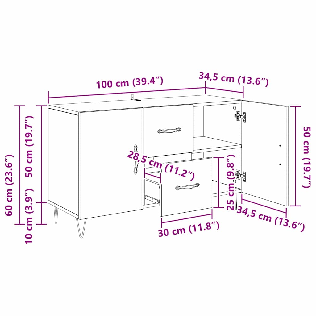 vidaXL Πλαϊνό γραφείο Artisan Oak 100 x 36 x 60 εκ. Επεξεργασμένο ξύλο