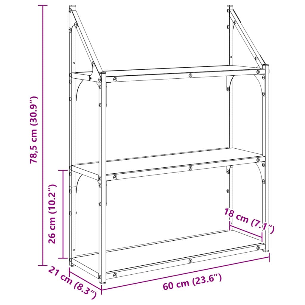 vidaXL Ράφι Τοίχου Μαύρη Οξυά 60 x 21 x 78,5 cm Επεξεργασμένο ξύλο