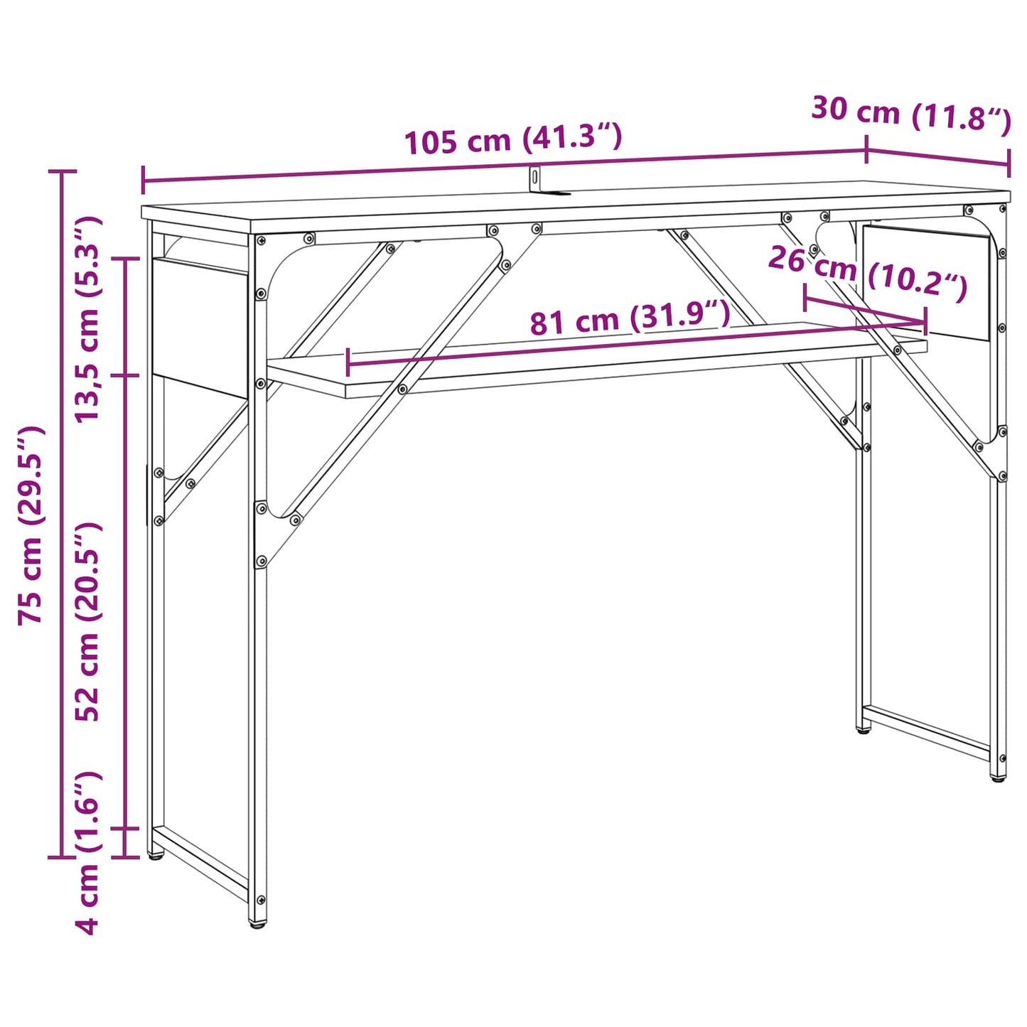 vidaXL ΤραπέζιΚονσόλας Artisan Oak Επεξεργασμένο Ξύλο 105x30x75εκ.