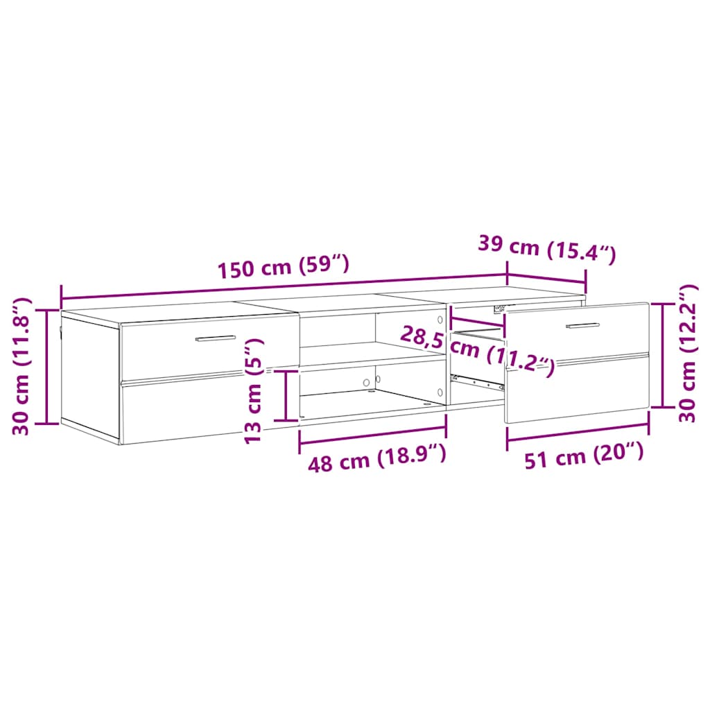 vidaXL Ντουλάπι TV με συρτάρι Γκρι σκυροδέματος 150 x 39 x 30 εκ