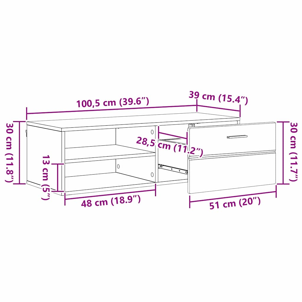 vidaXL Ντουλάπι TV με συρτάρι Γκρι σκυροδέματος 100.5 x 39 x 30 εκ