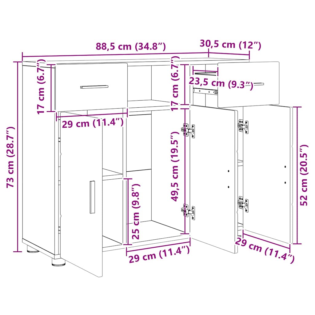 vidaXL Πλαϊνό γραφείο με συρτάρι Γκρι sonoma 88.5 x 30.5 x 73 εκ