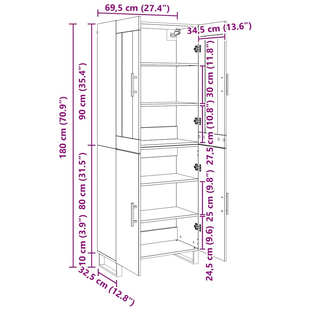 vidaXL Highboard 2 pcs Μαύρη δρυς Επεξεργασμένο ξύλο